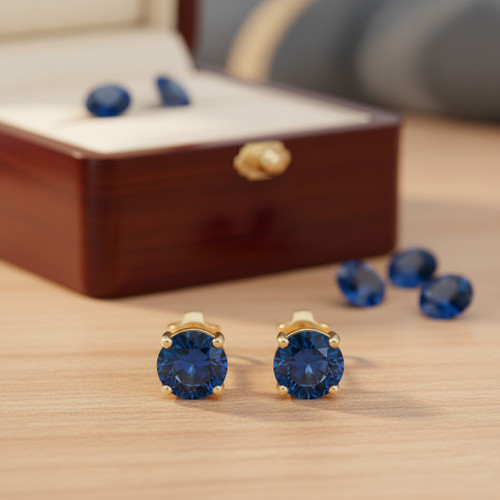 9ct Yellow Gold Blue Sapphire Claw Stud Earrings | 5mm