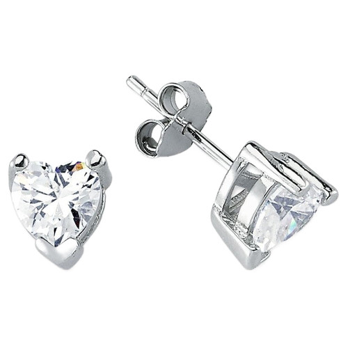 Sterling Silver Heart Shape Cubic Zirconia Studs | 6mm Sterling Silver Heart Shape Cubic Zirconia Studs | 6mm