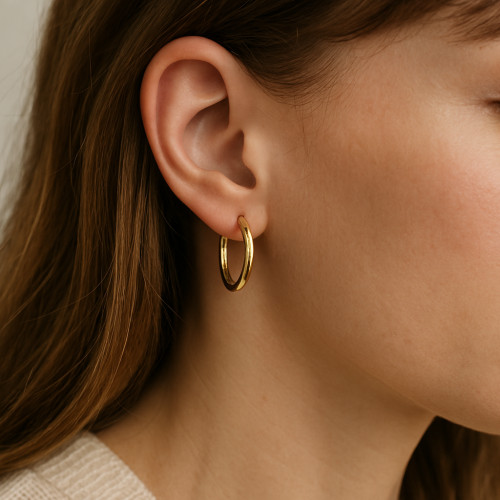 9ct Yellow Gold Polished Round Huggy Hoop Earrings | 20mm