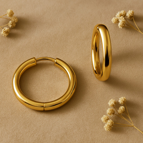 9ct Yellow Gold Polished Round Huggy Hoop Earrings | 20mm