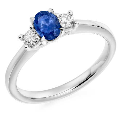 Sapphire & Diamond Trilogy Ring | 0.75Ct Sapphire | 0.20Ct Diamond | Oval | Platinum Sapphire & Diamond Trilogy Ring | 0.75Ct Sapphire | 0.20Ct Diamond | Oval | Platinum