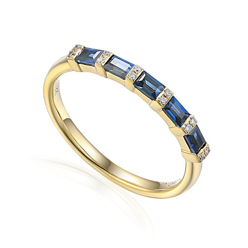 Sapphire & Diamond Half Eternity Ring | 0.53Ct Sapphire | 0.04Ct Diamond | Baguette | 9Ct Yellow Gold