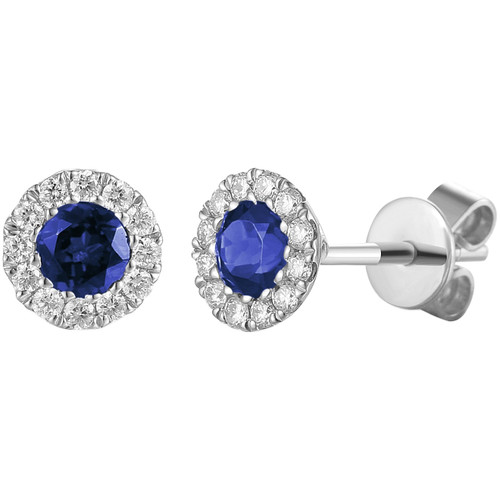 Sapphire & Diamond Cluster Stud Earrings | September Birthstone | 0.42Ct Sapphire | 0.17Ct Diamond | Round Brilliant | 9Ct White Gold