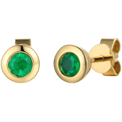 Emerald Rubover Stud Earrings | 0.38Ct Emerald | Round Brilliant | 9Ct Yellow Gold