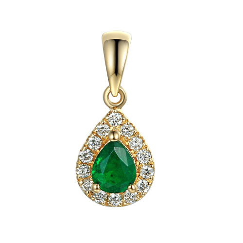 Emerald & Diamond Cluster Pendant | May Birthstone | 0.29Ct Emerald | 0.13Ct Diamond | Pear | 9Ct Yellow Gold