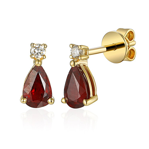 Ruby & Diamond Stud Earrings | 0.84Ct Ruby | Pear | 9Ct Yellow Gold