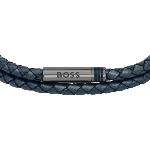 BOSS Ares Navy Leather Bracelet