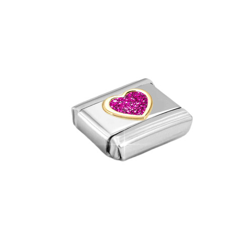 Nomination Composable Classic Glitter Charm | Gold Fuchsia Heart