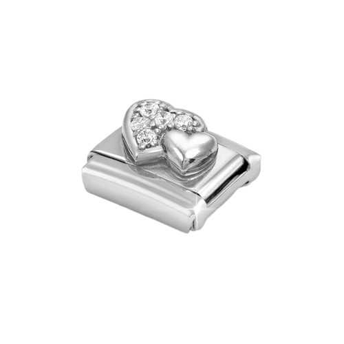 Nomination Composable Classic Charm | Raised Hearts And White CZ | Sterling Silver | Cubic Zirconia