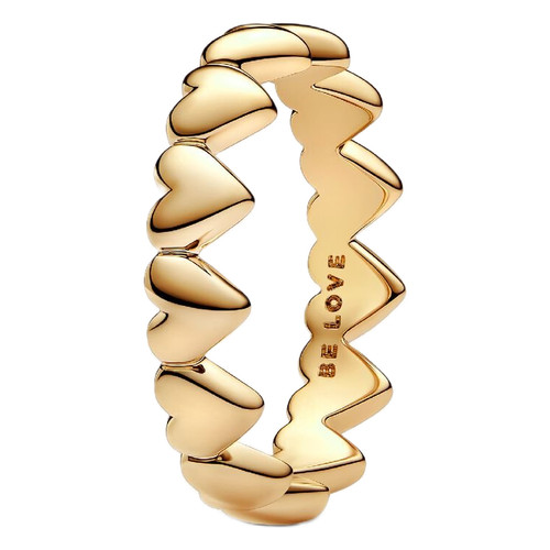 Pandora Row Of Hearts Ring | 14K Gold Plating | Size 58