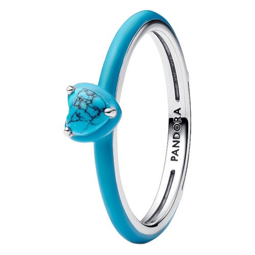 Pandora Turquoise-Coloured Heart Stone Ring | Sterling Silver | Size 44