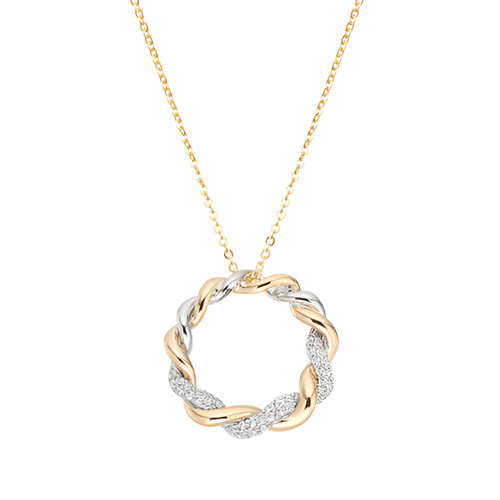 9Ct Yellow & White Gold Twist Pendant With Chain | 17x17mm