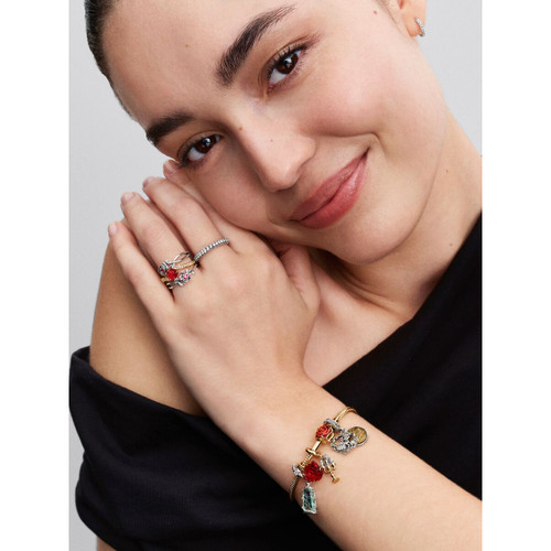 Pandora Rose Ring | Disney Beauty and The Beast | Cubic Zirconia & Red Murano Glass | 14K Gold Plated | Size 52