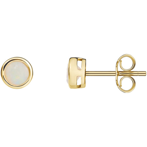 9ct Yellow Gold 4mm Round Opal Rubover Stud Earrings