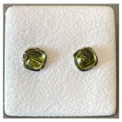 9ct White Gold Cushion Cabochon Peridot Rubover Stud Earrings