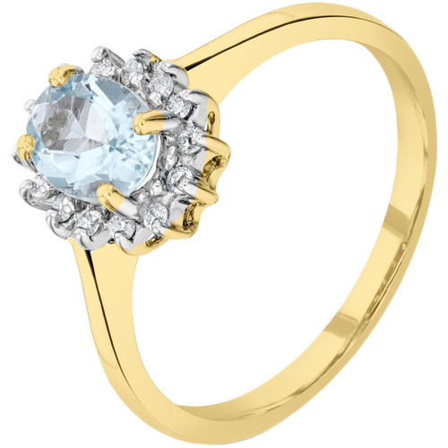 9ct Yellow Gold 7X5 Aqua & Diamond Cluster Ring
