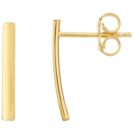 9ct Yellow Gold Polished Curved Bar Earrings 16mm Long