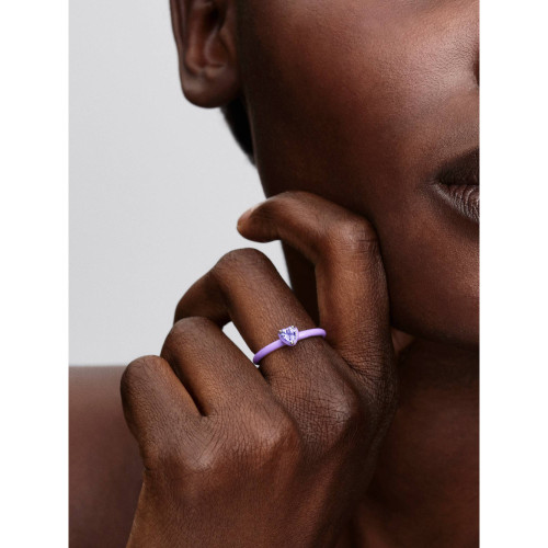 Pandora Heart Ring with Royal Purple Crystal and Purple Enamel | Sterling Silver | Size 56mm