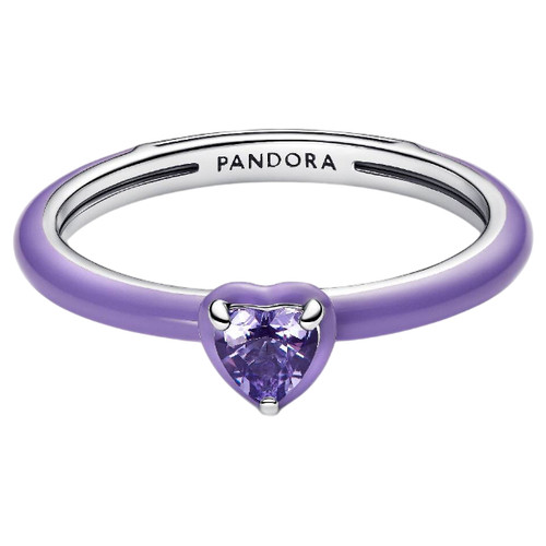 Pandora Heart Ring with Royal Purple Crystal and Purple Enamel | Sterling Silver | Size 60mm