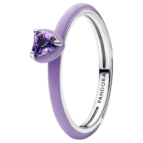 Pandora Heart Ring with Royal Purple Crystal and Purple Enamel | Sterling Silver | Size 60mm