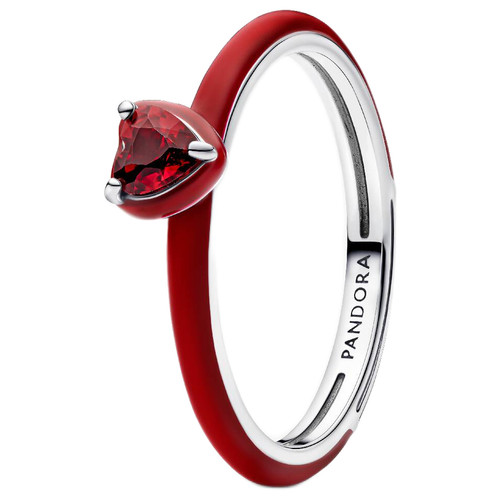 Pandora Heart Ring with Salsa Red Crystal and Red Enamel | Sterling Silver | Size 52mm