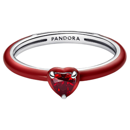 Pandora Heart Ring with Salsa Red Crystal and Red Enamel | Sterling Silver | Size 60mm