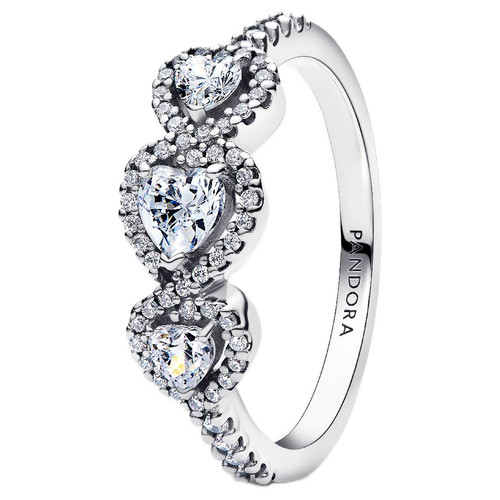 Pandora Triple Heart Ring with Clear Cubic Zirconia | Sterling Silver | Size 50mm