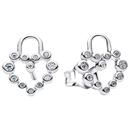Pandora Heart Padlock Stud Earrings with Clear Cubic Zirconia | Sterling Silver