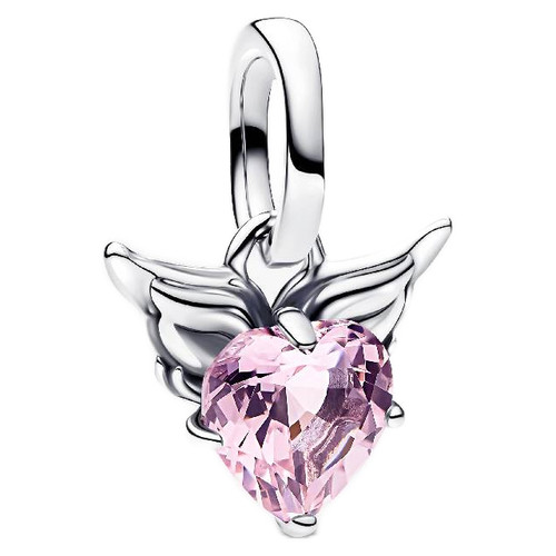 Pandora Winged Heart Mini Dangle with Orchid Pink Crystal | Sterling Silver