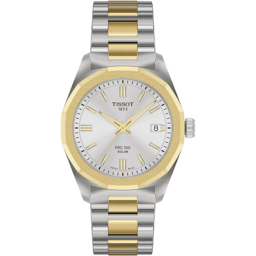 Tissot PRC 100 Watch | 34mm | Solar | Silver | Two Tone Bracelet