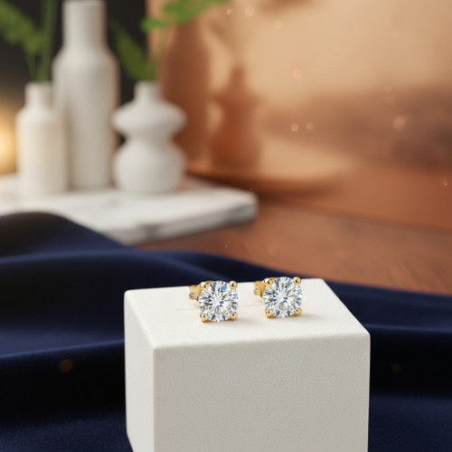 18ct Yellow Gold Claw Set Diamond Earrings | Round | 0.50 Natural Diamond