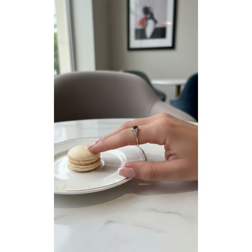 18ct Yellow Gold Cluster Ruby Ring | Oval | 0.15 Natural Diamond