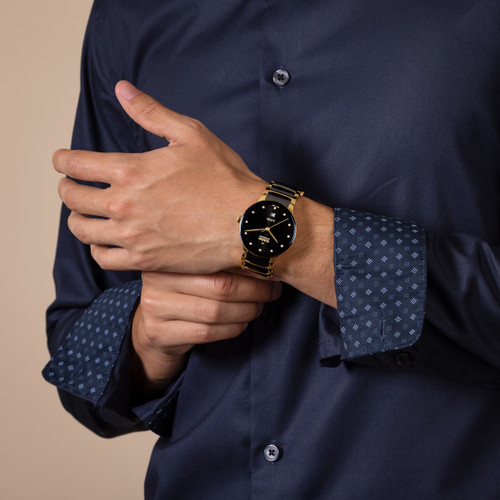 Rado Centrix Diamonds Watch | 12 Diamonds | Swiss Automatic | 39.5mm | Black | Yellow Gold Bracelet