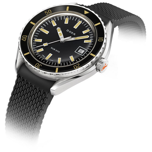 DOXA SUB 200 Sharkhunter Watch | 200M | Swiss Mechanical | 42mm | Black | Rubber Strap