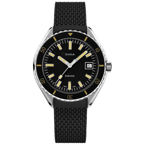 DOXA SUB 200 Sharkhunter Watch | 200M | Swiss Mechanical | 42mm | Black | Rubber Strap