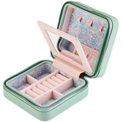 WOLF X LIBERTY Julia Interior Small Travel Jewellery Zip Case | Sage Green