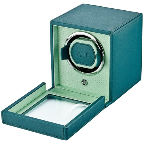 WOLF Cub Single Watch Winder with Glass Cover | Teal