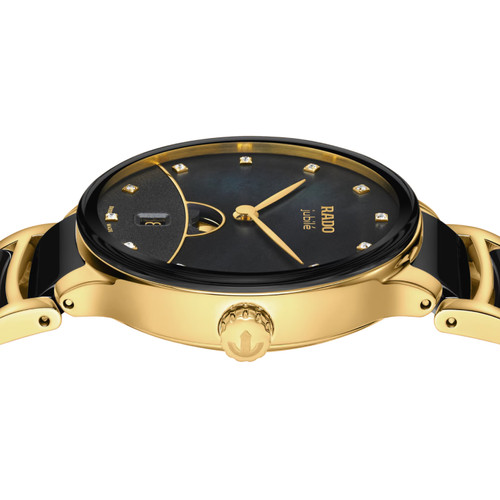 Rado Centrix Diamonds Moonphase Watch | 35mm | Quartz | Black Mother Of Pearl