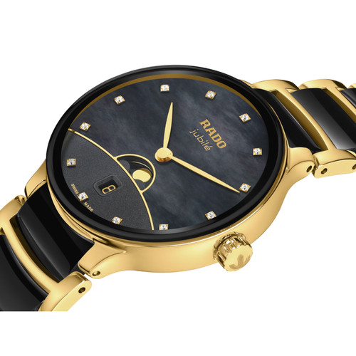 Rado Centrix Diamonds Moonphase Watch | 35mm | Quartz | Black Mother Of Pearl