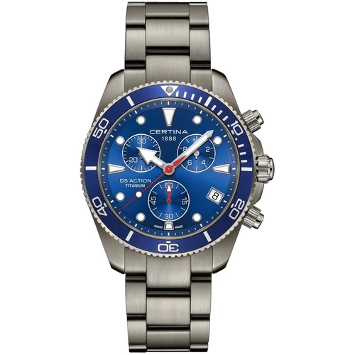 Certina DS Action Chronograph Watch | Titanium | 42mm | Swiss Quartz | Blue | Titanium Bracelet