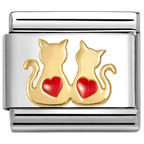 Nomination Composable Classic Charm | 18k Gold | Double Red Hearts Cats