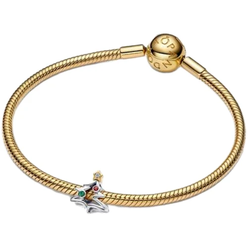 Pandora Christmas Tree Charm with Clear Cubic Zirconia, Salsa Red and Royal Green Crystal | Sterling Silver | 14k Gold-plated | DV 764248C01 | 764248C01