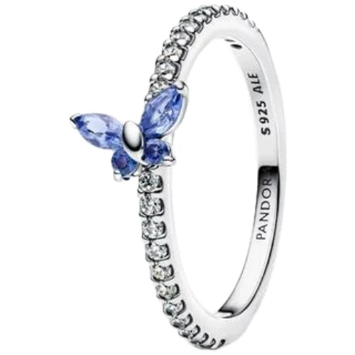 Pandora Butterfly Ring with Cornflower Blue Crystal and Clear Cubic Zirconia | Sterling Silver | DV 194269C01-56 | 194269C01-56