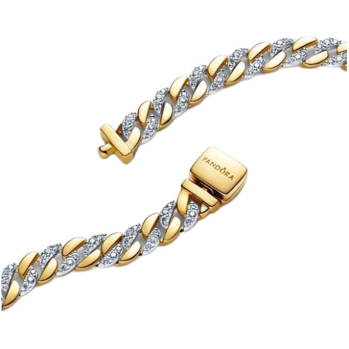 Pandora Cuban Chain Bracelet with Clear Cubic Zirconia | Sterling Silver | 14k Gold-plated | DV 564229C01-18 | 564229C01-18