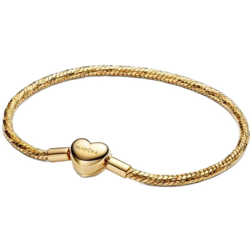 
Pandora Faceted Snake Chain Bracelet with Engravable Heart Clasp | 14k Gold-plated | DV 564236C00-19 | 564236C00-19
