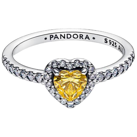Pandora Heart Ring with Vibrant Yellow and Clear Cubic Zirconia | Sterling Silver | DV 198421C06-52 | 198421C06-52
