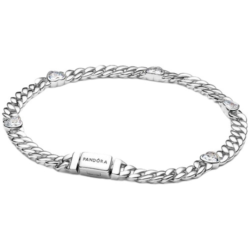 Pandora Heart Cuban Chain Bracelet with Clear Cubic Zirconia | Sterling Silver | DV 594226C01-16 | 594226C01-16