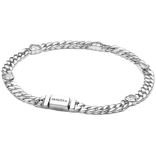 Pandora Heart Cuban Chain Bracelet with Clear Cubic Zirconia | Sterling Silver | DV 594226C01-20 | 594226C01-20