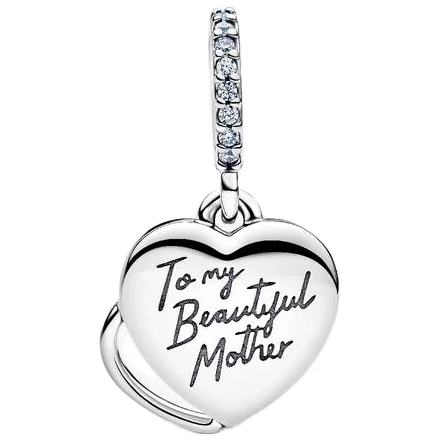 Pandora Heart Double Dangle with Pink Mosaic Opal and Resin Zirconia | Sterling Silver | DV 794456C01 | 794456C01