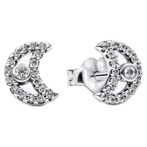 Pandora Moon Stud Earrings with Clear Cubic Zirconia | Sterling Silver | DV 294257C01 | 294257C01